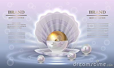 Cosmetics beauty series, premium Pearl Cream packaging for skin care. Mockup for design poster, placard, banners. Vector. Vector Illustration