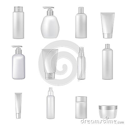 Cosmetics Bottles Tubes Empty Clear Set Vector Illustration