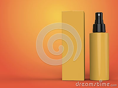 Cosmetics containers, bottle with package on colorful background. 3d illustration. Cartoon Illustration