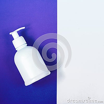 Cosmetics, Dispenser, Bottle, Background, white, Classic, blue monochrome, trend 2020 Stock Photo