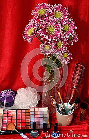 Cosmetics and flowers Stock Photo