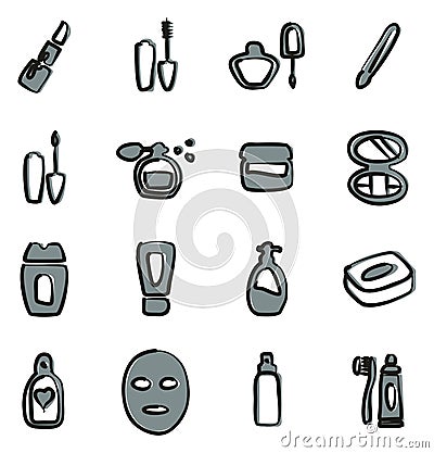 Cosmetics Icons Freehand 2 Color Vector Illustration