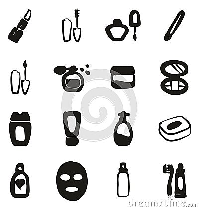 Cosmetics Icons Freehand Fill Vector Illustration