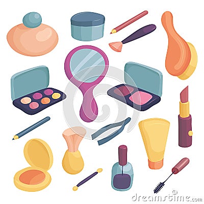Cosmetics icons set, cartoon style Vector Illustration
