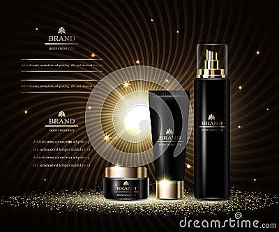 Cosmetics luxury beauty series, premium body cream and spray for skin care. Template, mockup for design ads, banner. Vector. Vector Illustration