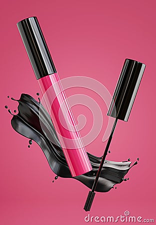 cosmetics mascara bottle with foundation cream Stock Photo