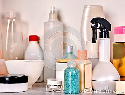 Cosmetics package of beauty products in cosmetic bottle. Stock Photo