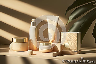 Cosmetics product for mock up, moisture cream bottle, skin care product scene, beauty product advertisement, cosmetic container, Stock Photo