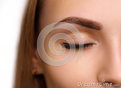 Permanent make up on eyebrows. Stock Photo