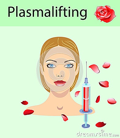 Cosmetology and beauty vector illustration. Beautiful woman having plasma lifting injection Vector Illustration