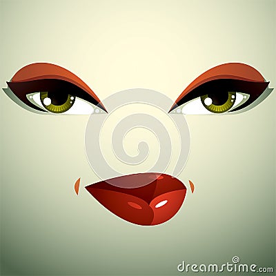 Cosmetology theme image. Young pretty lady. Human eyes and lips Vector Illustration