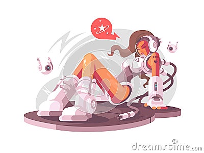 Cosmic attractive young girl Cartoon Illustration