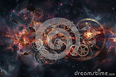 Cosmic Clockwork Gears, Nebula, Space, Universe, Time, Mechanics, Astronomy, Celestial, Mechanism, Stock Photo