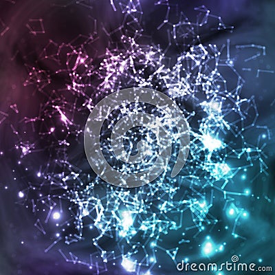 Cosmic Constellations Abstract Background Vector. Deep Space. Illustration Of Cosmic Nebula With Star Cluster. Vector Illustration