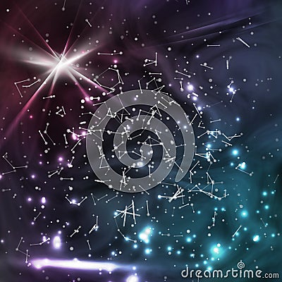 Cosmic Constellations Modern Background Vector. Sparkling Nights Abstract Sky With Stars Vector Illustration