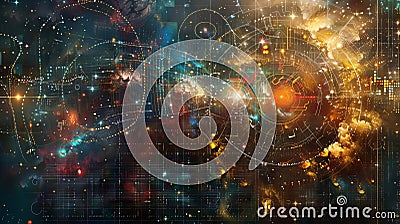 Cosmic convergence an abstract artwork merging infinite universe with digital patterns Stock Photo