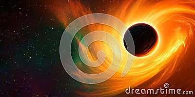 A cosmic 3D background depicting a massive, luminous planet partially eclipsed by its shadow, Stock Photo
