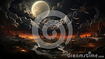 Cosmic eclipse amidst clouds. Created with Generative AI Stock Photo