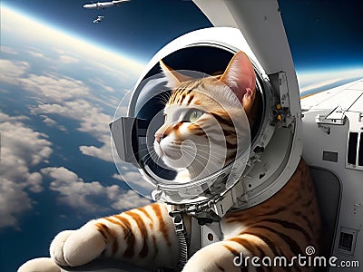 Cosmic Feline: Captivating Cat in Aerospace Photography Stock Photo