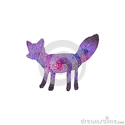 Cosmic fox. Watercolor galaxy fox on the white Vector Illustration