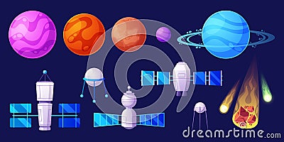 Cosmic Game Set of Space Objects. Isolated Planets, Stars, Satellites And Asteroids, Gui Elements For Interstellar Fun Vector Illustration