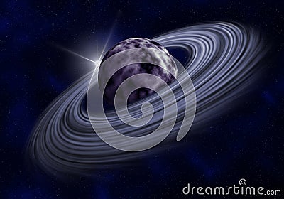 Cosmic gases swirl around planet, illuminated by bright star Stock Photo