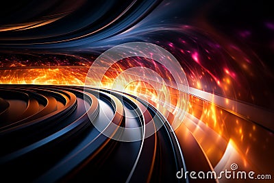 Cosmic journey unfolds in abstract light semicircular waves, bright spiral Stock Photo