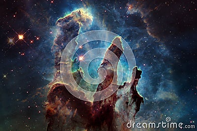 Cosmic landscape, colorful science fiction wallpaper with endless outer space Stock Photo