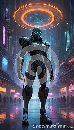 Cosmic Minuet: Cyberpunk Hacker's Galactic Dance. Generative AI Stock Photo