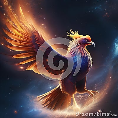 A cosmic phoenix with wings of pure energy, rising from the heart of a supernova2 Stock Photo