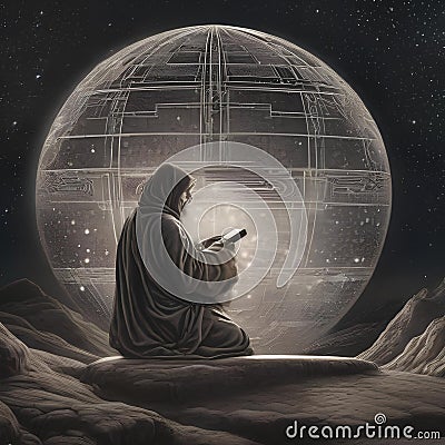 A cosmic scribe, an entity etching the history of the universe onto endless cosmic scrolls1 Stock Photo