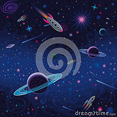 Cosmic Seamless Pattern Vector Illustration