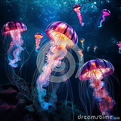 Cosmic Serenity - Majestic Jellyfish in the Celestial Abyss Stock Photo