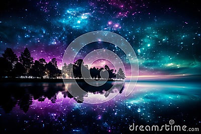 Cosmic Serenity. Stunning Space Landscape with Planets, Stars, and Celestial Wonders Stock Photo
