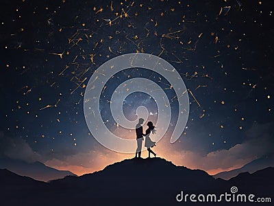 Celestial Embrace: Love Among the Stars Stock Photo