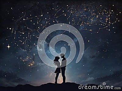 Celestial Embrace: Love Among the Stars Stock Photo