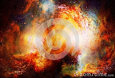 Cosmic space and stars, color cosmic abstract background. Fire effect in space. Stock Photo