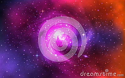 Cosmic spiral galaxy. Realistic color space background with nebula, stardust and shining stars. Universe with colorful Vector Illustration