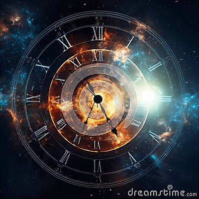 Cosmic time and energy concept background. Time travel machine abstract background. AI generated. Stock Photo