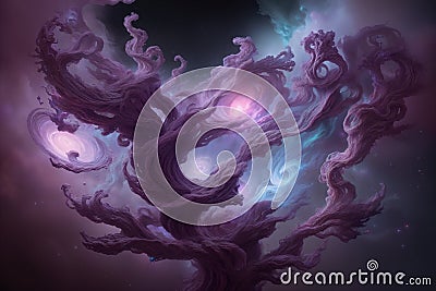 Cosmic tree of creation on cosmic background. Generative AI Stock Photo