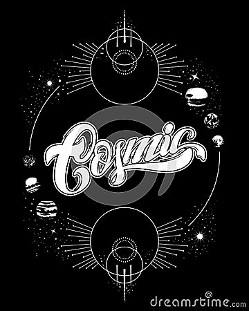 Cosmic. Vector handwritten lettering. Vector Illustration