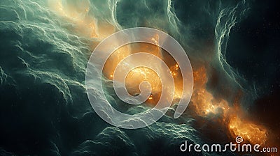 Abstract cosmic background swirling clouds and fiery elements. Generative AI Stock Photo