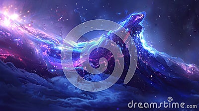 Cosmic wave merging with a starry night sky. Nebulous tide blending into the cosmos. Concept of space, infinity, galaxy Stock Photo