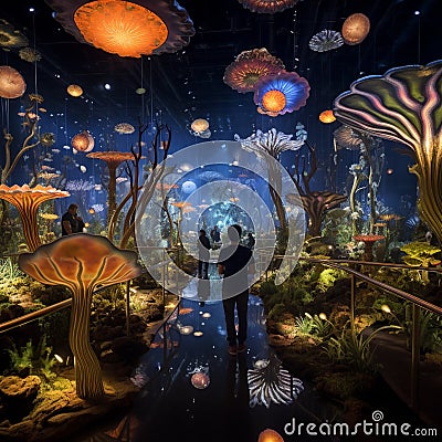 Cosmic Wonders: Celestial Forms Captured in an Illuminated Oasis Stock Photo