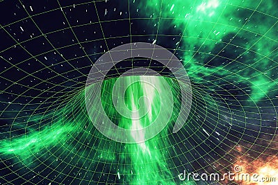 Cosmic wormhole, space travel concept, funnel-shaped tunnel that can connect one universe with another. 3d rendering Stock Photo