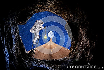 The cosmonaut in cosmos with lighting mission .space travel. Stock Photo