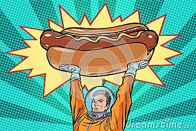 Cosmonaut and hot dog fast food Vector Illustration