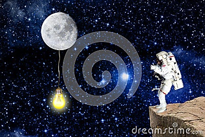 Cosmonaut and moon lighting universe.mission in outer space Stock Photo