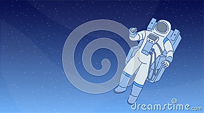 Cosmonaut in a spacesuit with space equipment. Cosmic science banner design Vector Illustration