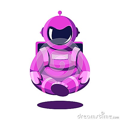 Cosmonaut in a spacesuit with yoga gestures. Astronaut in a lotus position is floating above the earth. Spaceman levitates in Cartoon Illustration